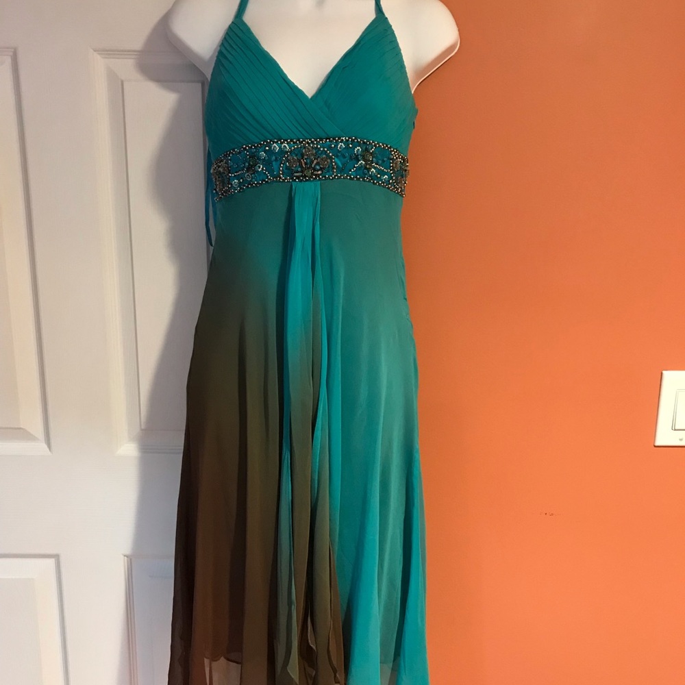 STUNNING DESIGNER SUE WONG Women’s 100% Silk Two Toned Layered Dress, 6